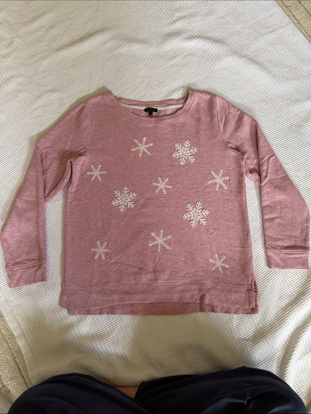 Talbots Pink Crewneck Sweater with White Snowflake Motif